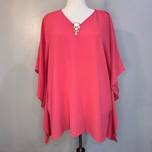 🌺 Plus Size Michael Michael Kors 2X Flowy Tunic Top — Holiday Coral
